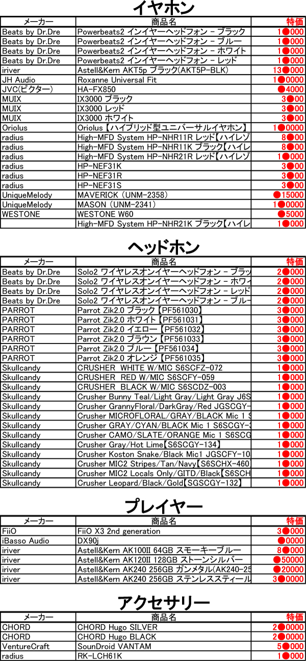 店頭特価